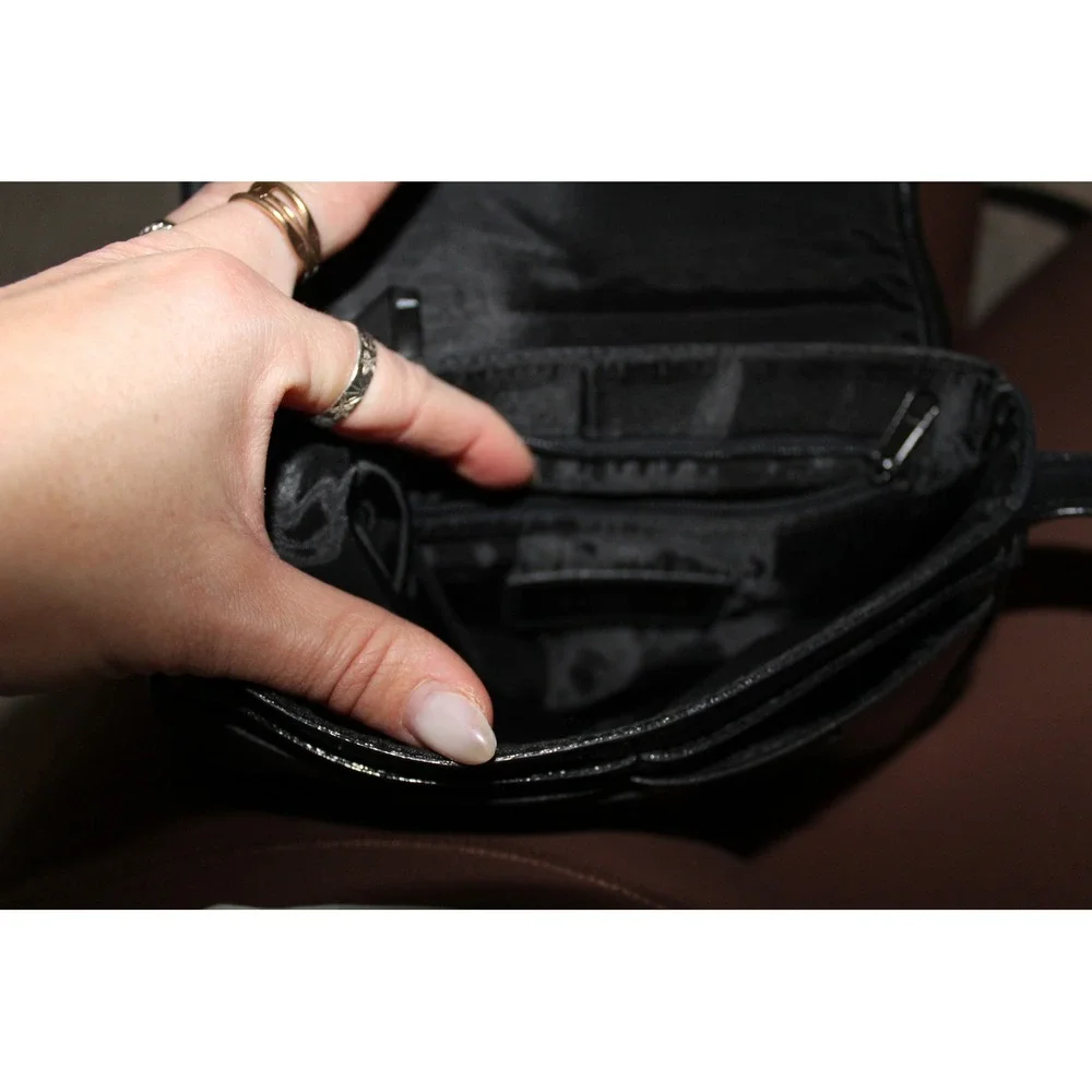 VTG Liz Claiborne Black‎ Woven Leather Crossbody Bag Organizer Purse